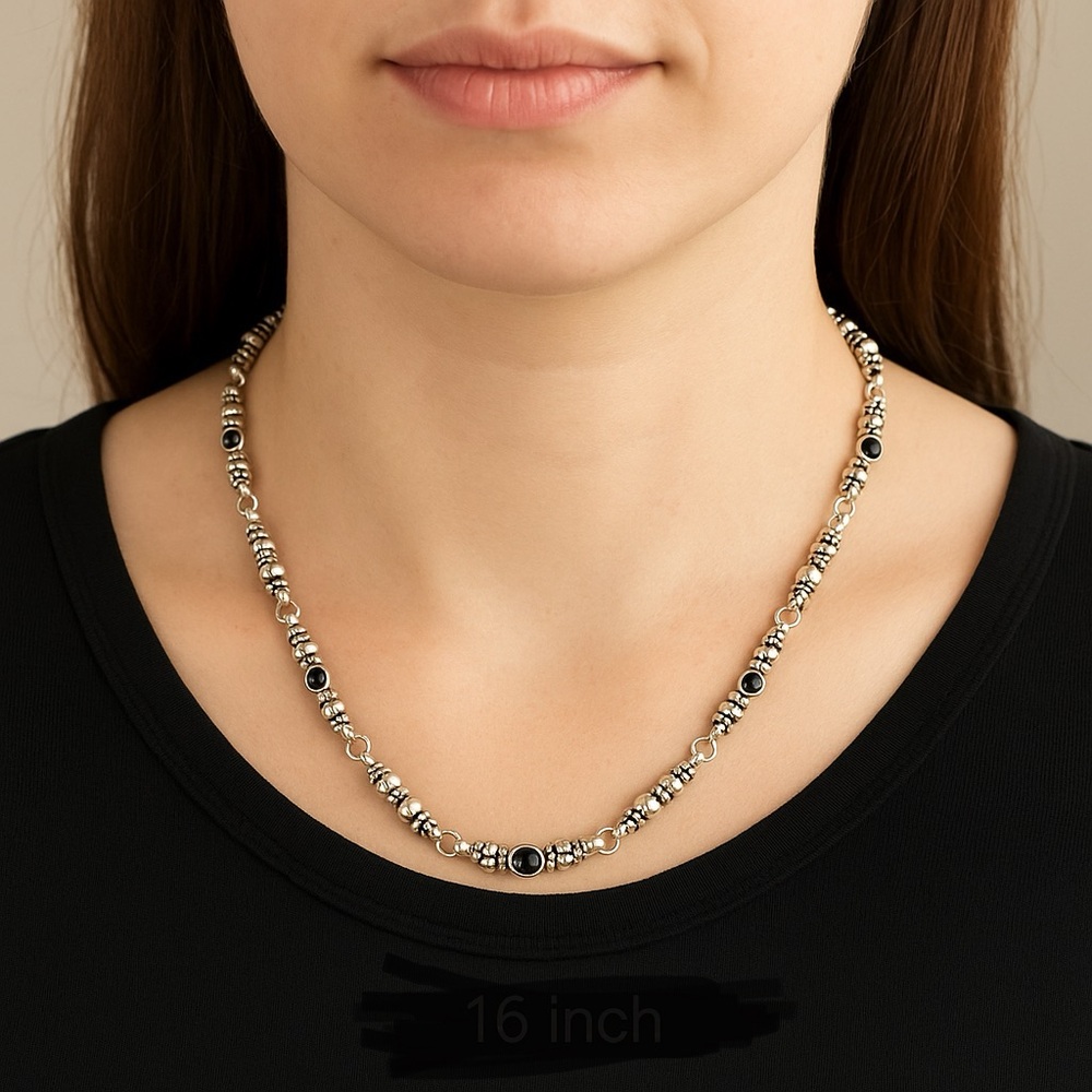Lagos Caviar Onyx, Silver & 18 Kt Gold Necklace